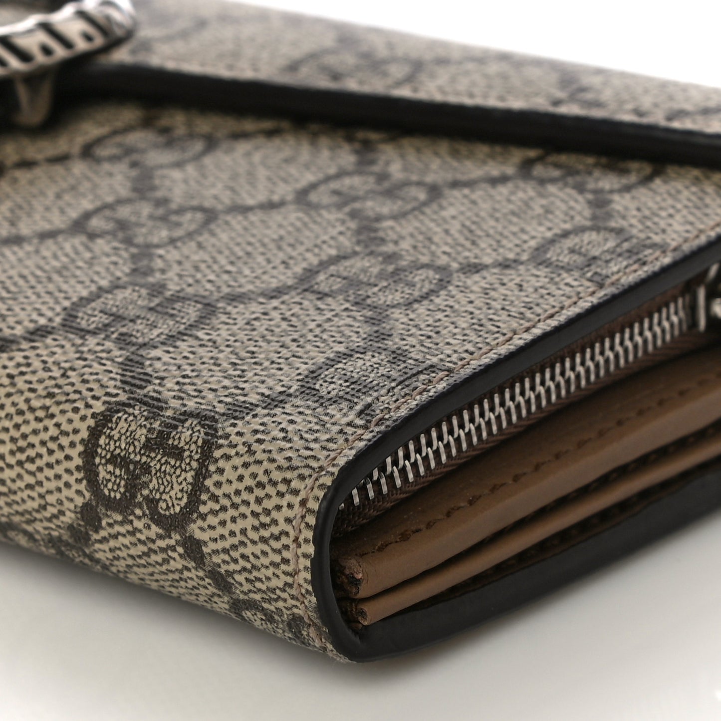 GG Supreme Monogram Dionysus Chain Clutch Wallet Beige Taupe