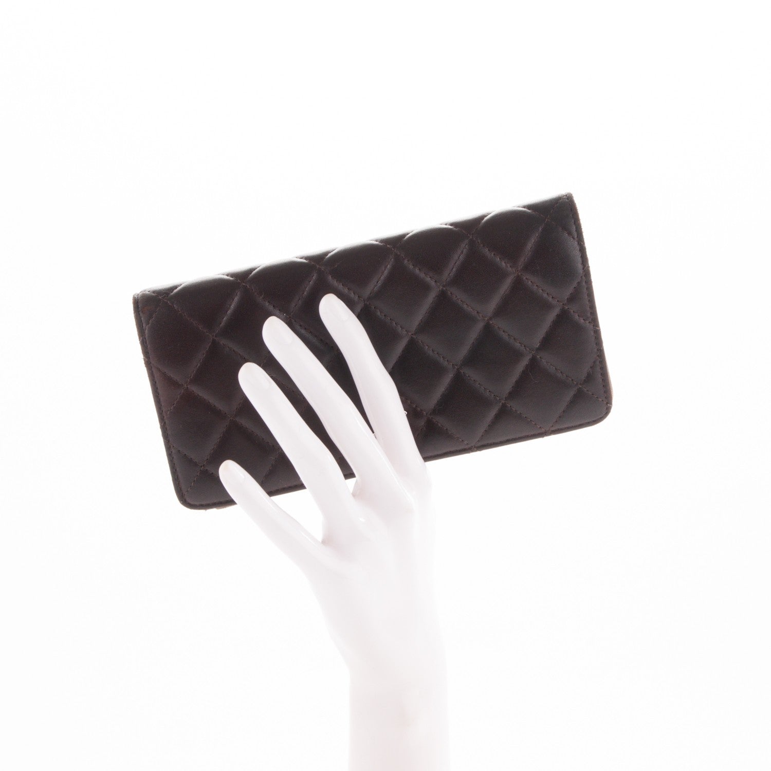 Chanel Lambskin Quilted Yen Wallet Dark Brown 2 of 7