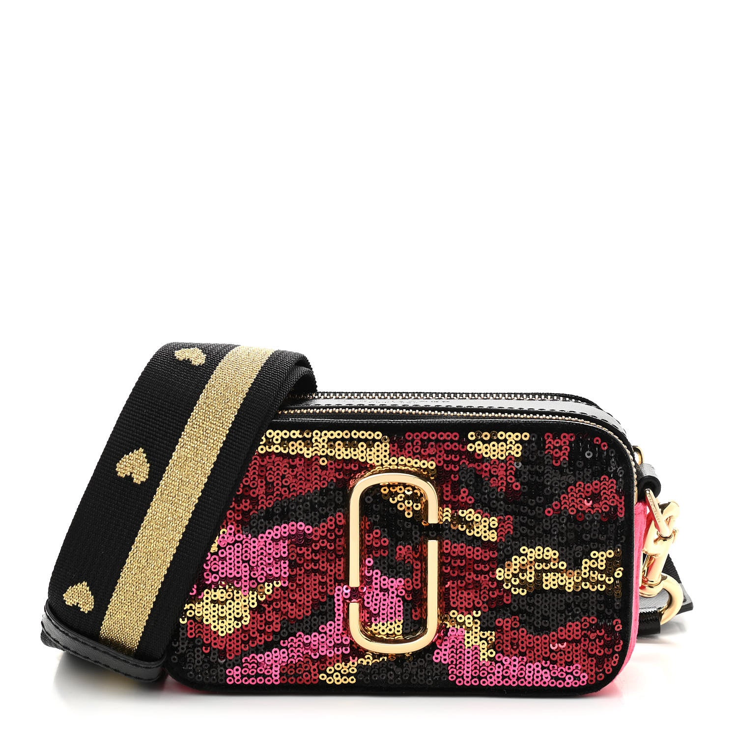 Marc Jacobs Calfskin Velvet Sequin Camouflage Snapshot Camera Bag Red Black 1 of 11