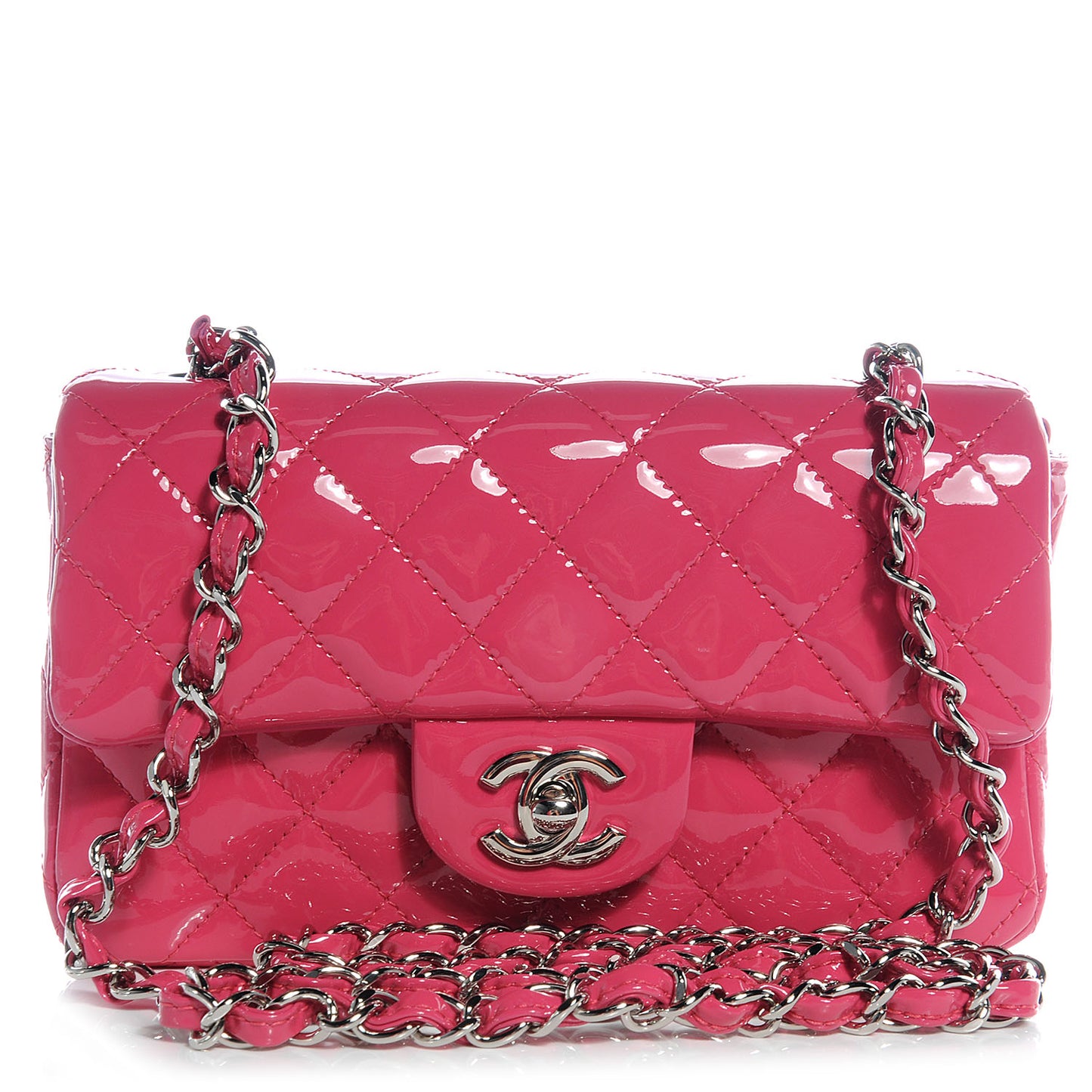 Patent Quilted Mini Flap Fuchsia