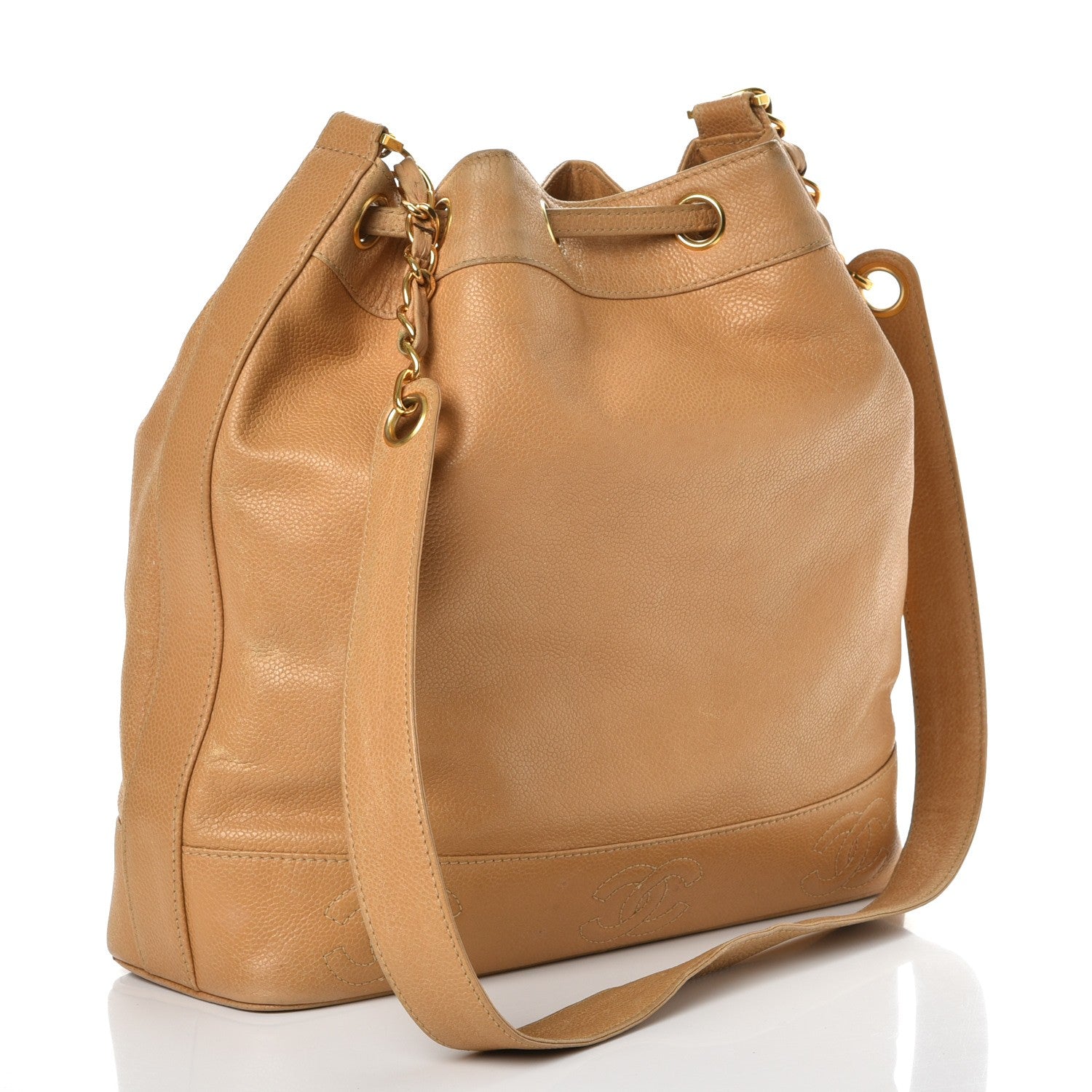 Chanel Caviar Drawstring Shoulder Bag Beige 4 of 14
