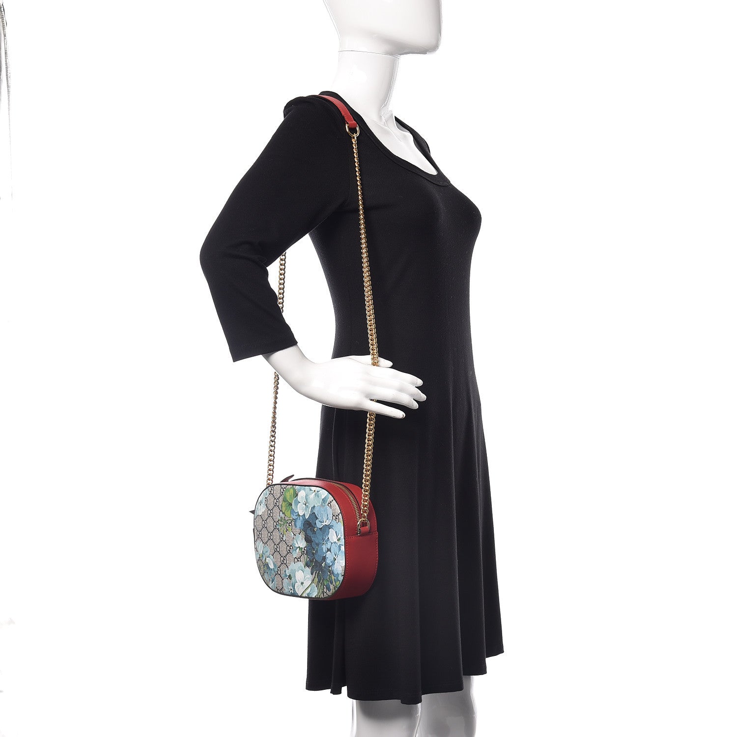 Gucci GG Supreme Monogram Blooms Mini Chain Shoulder Bag Beige Blue Navy Hibiscus Red 2 of 9