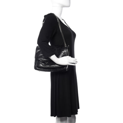 Saint Laurent Crinkled Calfskin Matelasse Monogram Medium Niki Chain Satchel Black 2 of 9