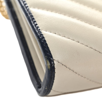 Gucci Vintage Effect Calfskin Matelasse Diagonal Torchon GG Marmont Chain Wallet Mystic White Blue Agata 15 of 16