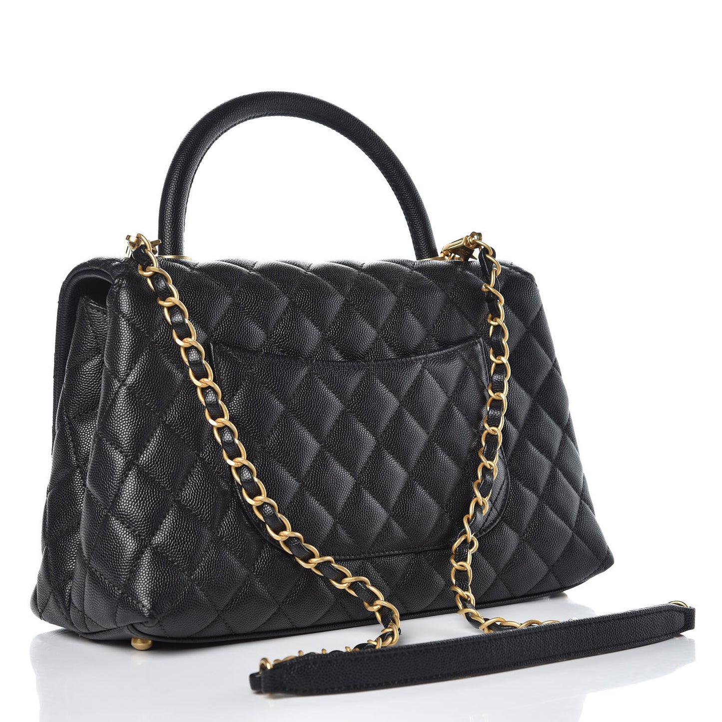 Caviar Quilted Small Coco Handle Flap Black