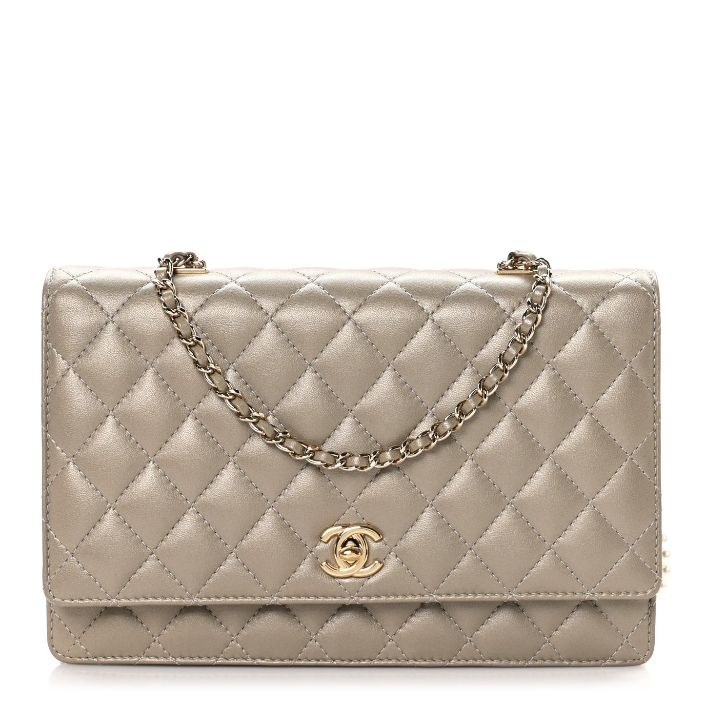 Lambskin Quilted Fantasy Pearl Flap Light Gold
