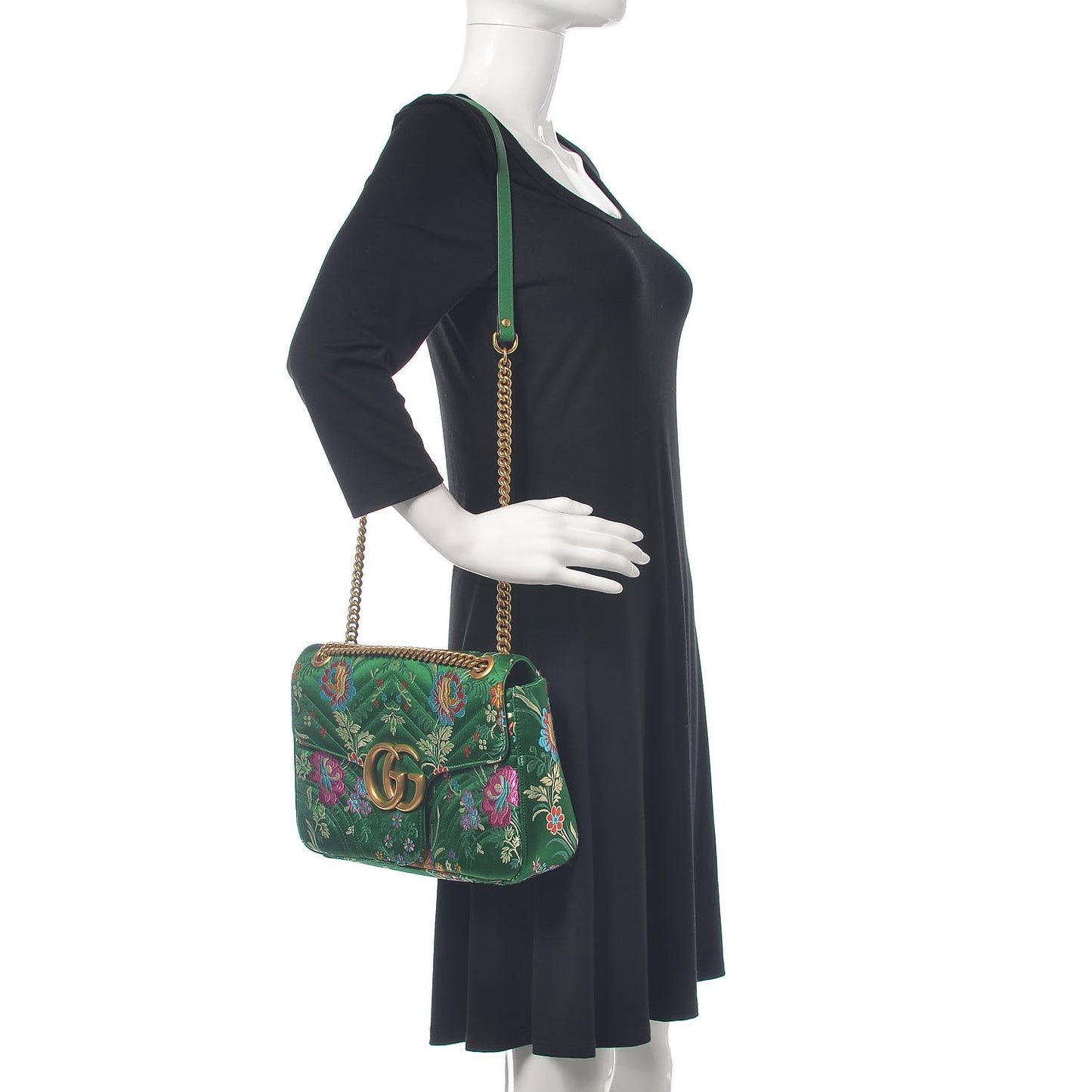 Jacquard Matelasse Floral Medium GG Marmont Shoulder Bag Green