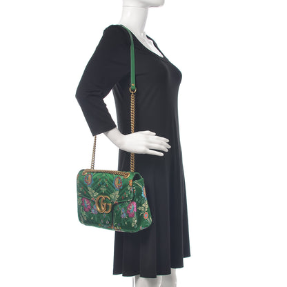 Gucci Jacquard Matelasse Floral Medium GG Marmont Shoulder Bag Green 2 of 15