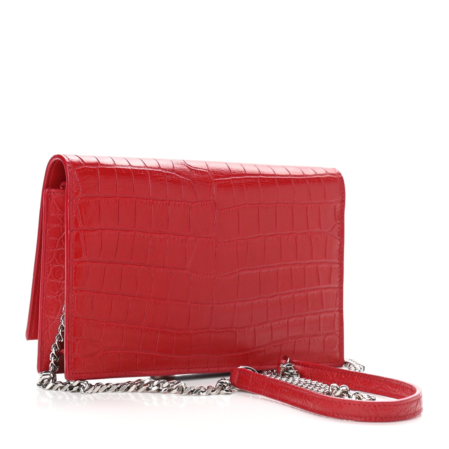 Calfskin Crocodile Embossed Kate Monogram Tassel Chain Wallet Red