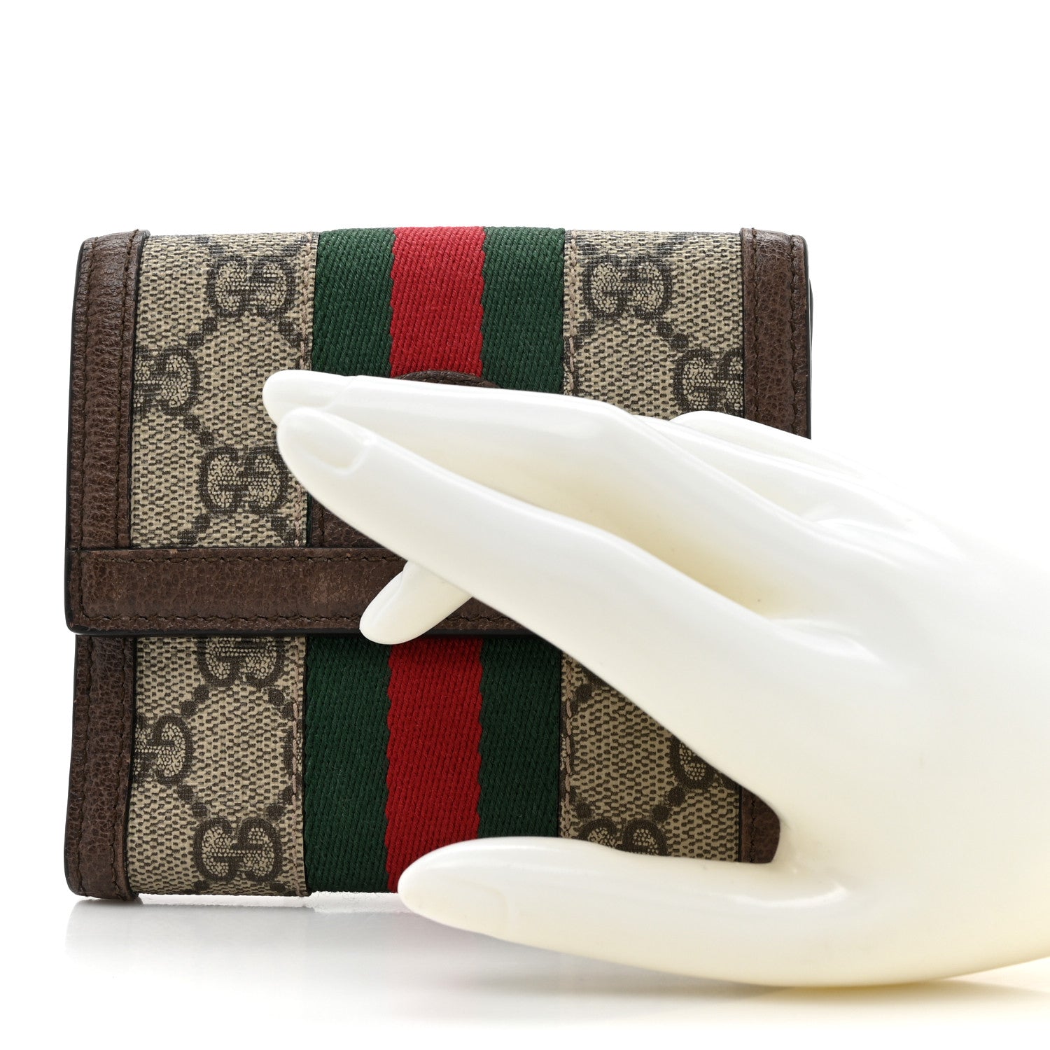 Gucci GG Supreme Monogram Web Ophidia French Flap Wallet Beige New Acero 2 of 11