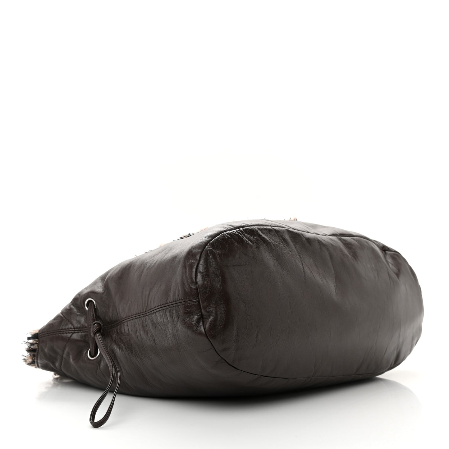 Tweed Lambskin Drawstring Tweedy Tote Brown