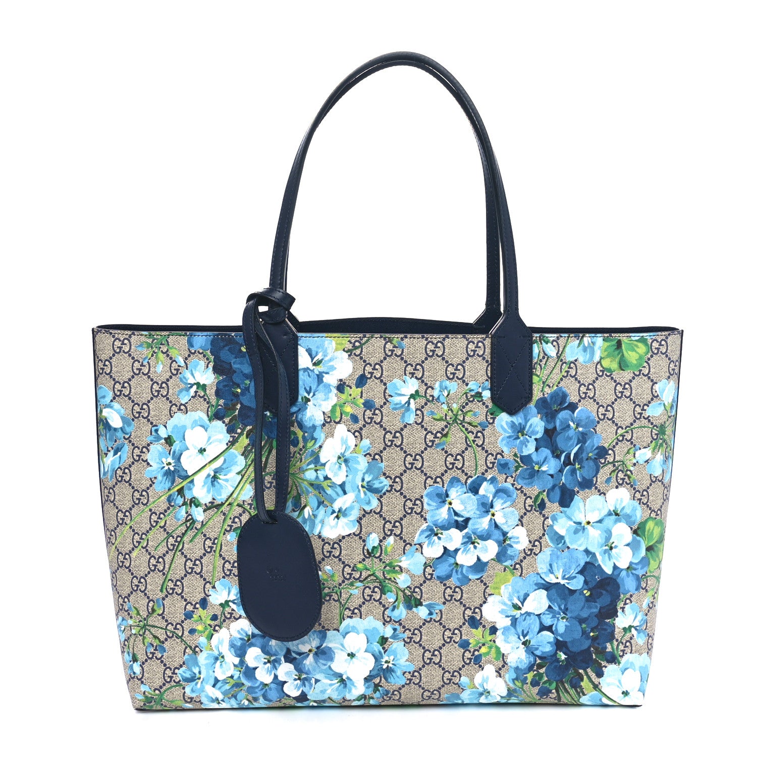 Gucci GG Supreme Monogram Blooms Medium Reversible Tote Beige Blue Navy 1 of 14