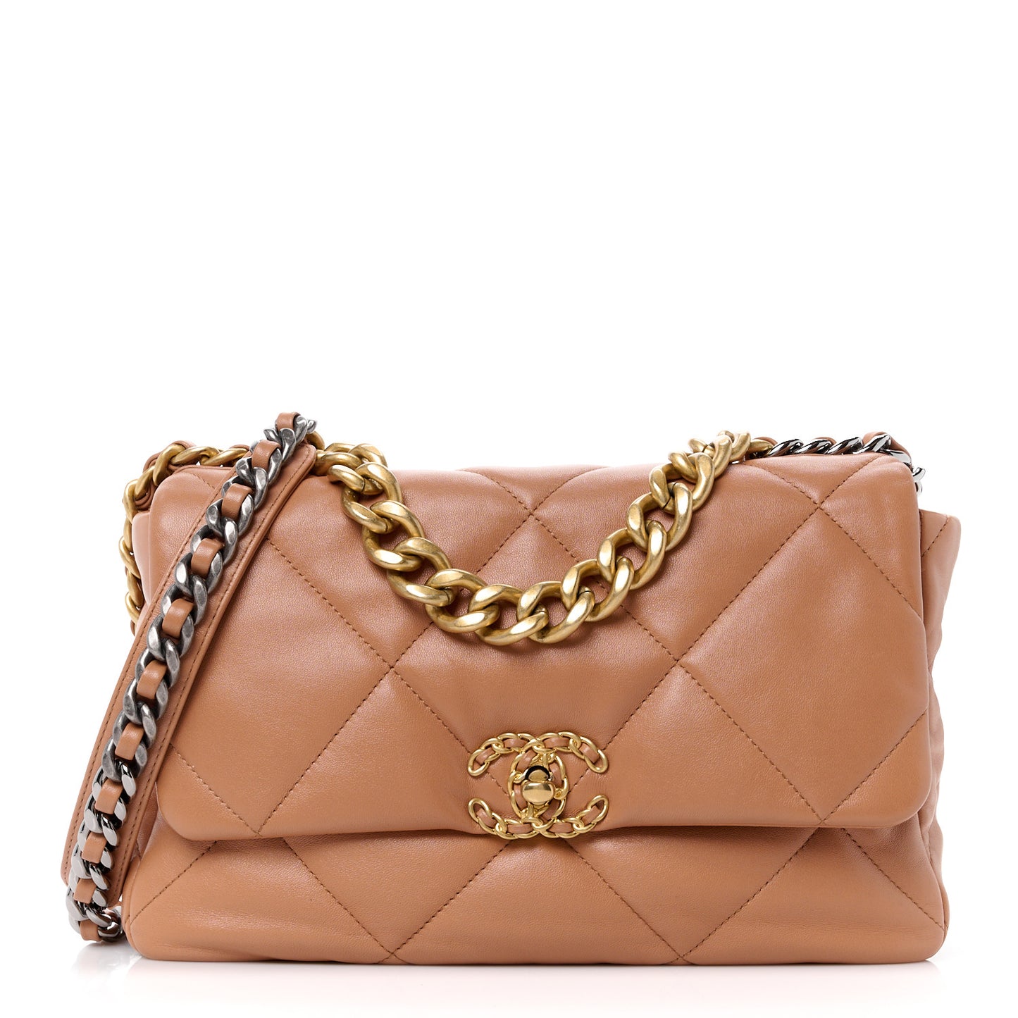 Lambskin Quilted Large Chanel 19 Flap Brown