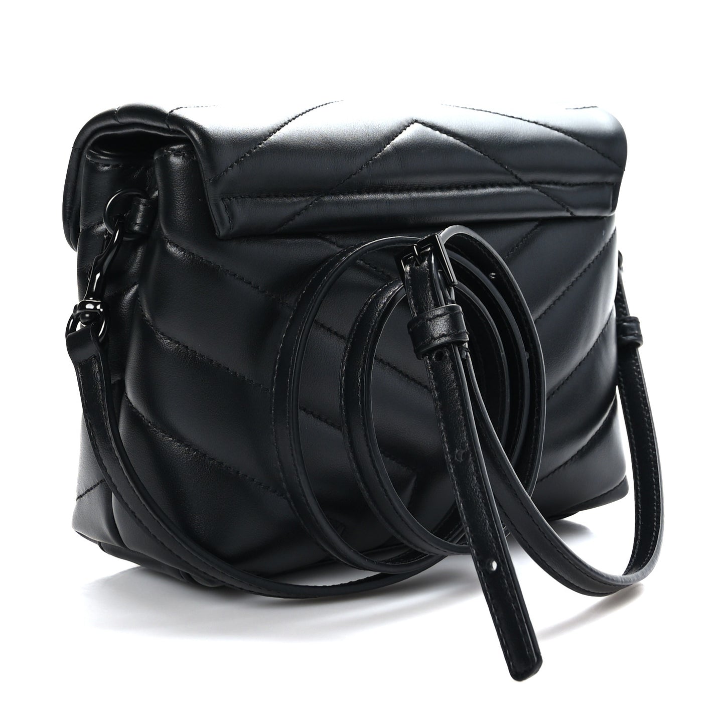 Calfskin Y Quilted Monogram Monochrome Toy Loulou Crossbody Bag Black