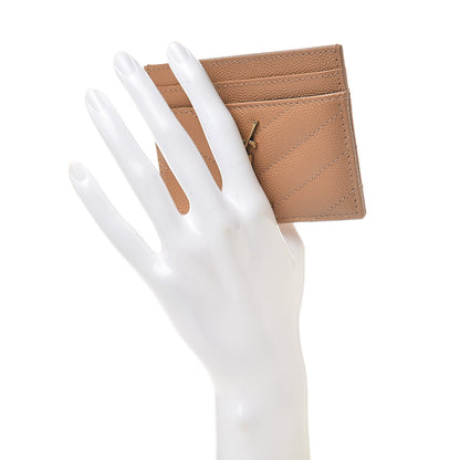 Saint Laurent Grain De Poudre Matelasse Chevron Monogram Credit Card Case Cork 2 of 9