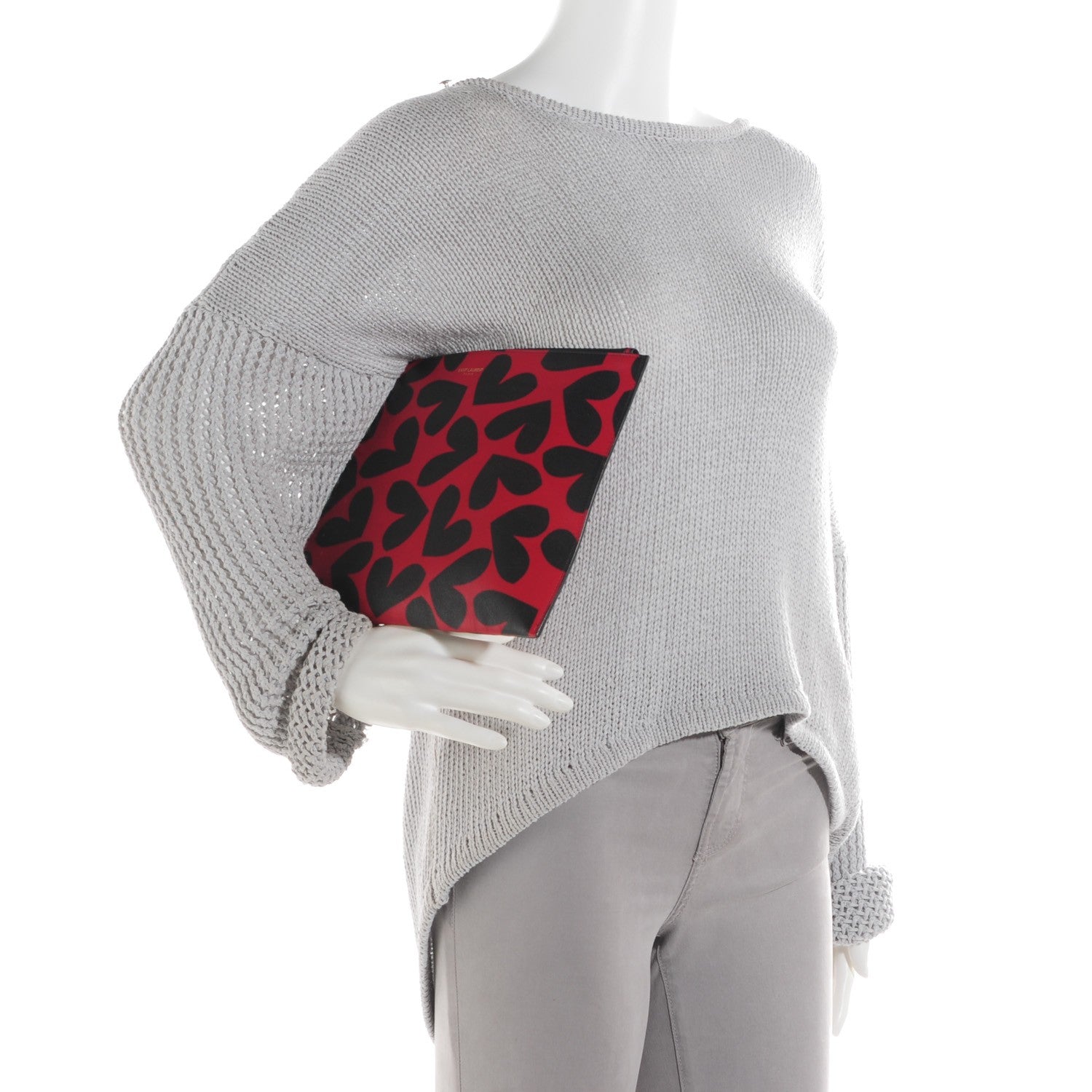 Saint Laurent Calfskin Zipped Heart Clutch Red Black 2 of 7