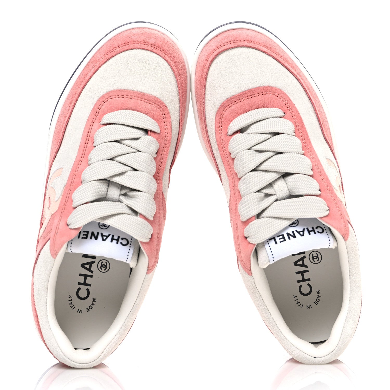 Chanel Suede Kidskin Womens CC Sneakers 35.5 White Pink 2 of 11