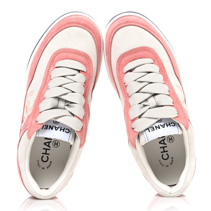 Chanel Suede Kidskin Womens CC Sneakers 35.5 White Pink 2 of 11