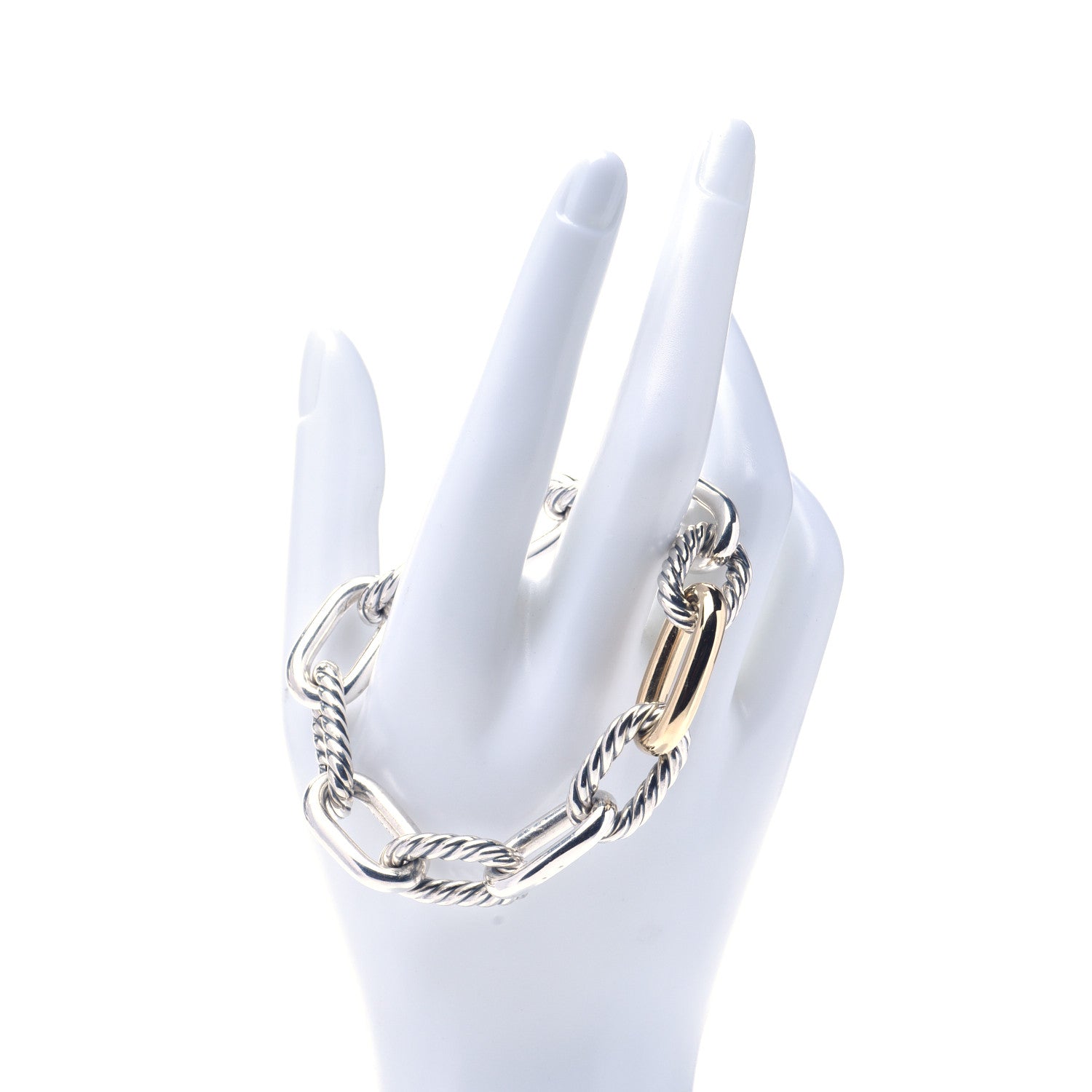 David Yurman Sterling Silver 18K Yellow Gold 13.5mm Large Madison Cable Link Bracelet 2 of 5