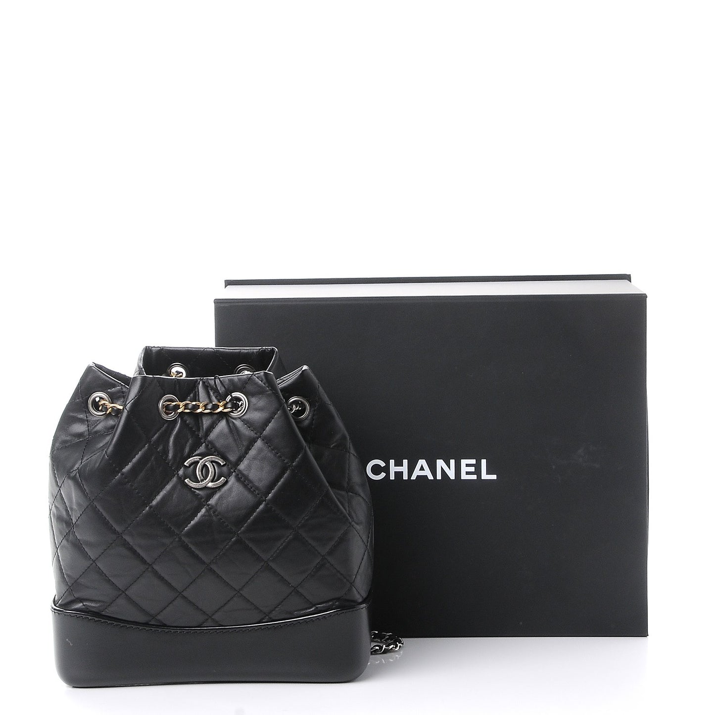 Aged Calfskin Quilted Gabrielle Backpack Black