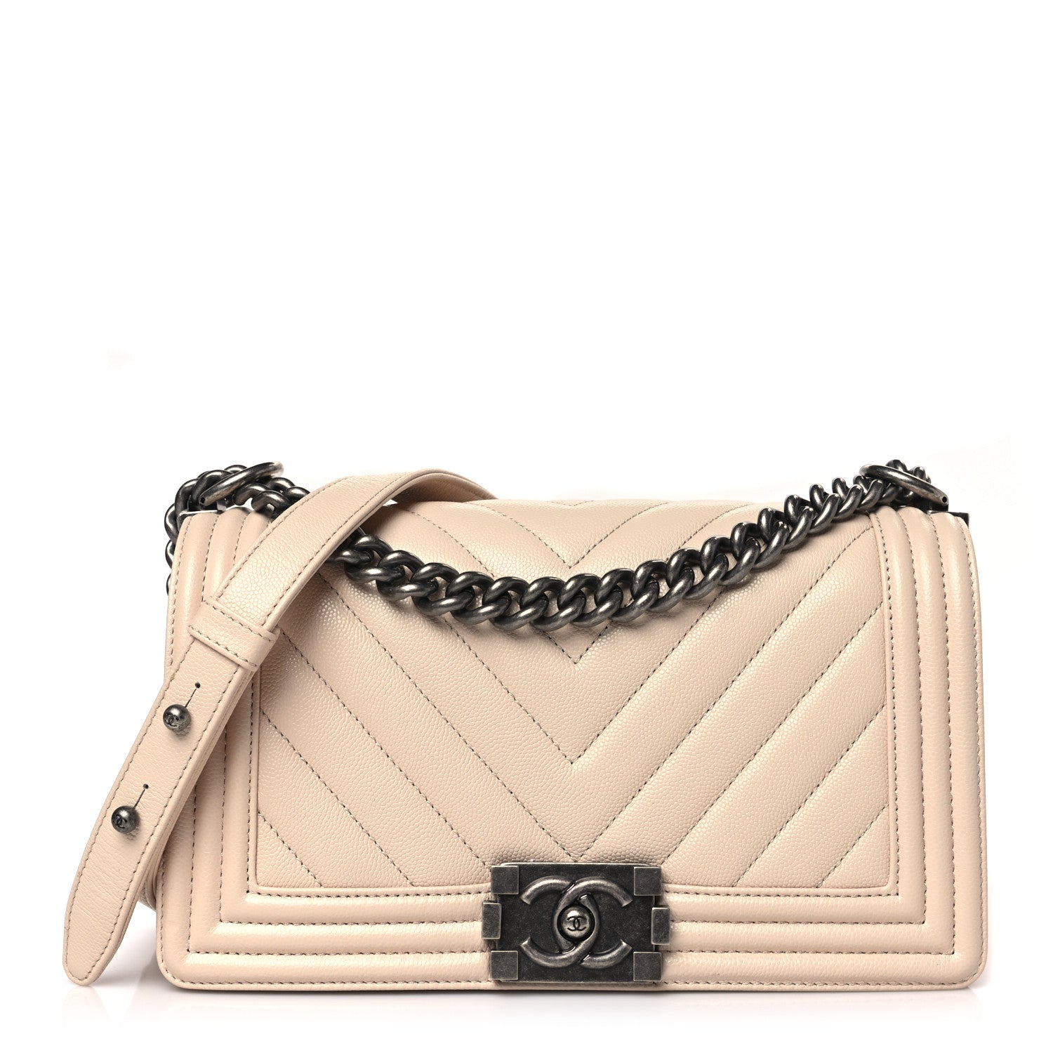 Chanel Caviar Chevron Quilted Medium Boy Flap Beige 1 of 9