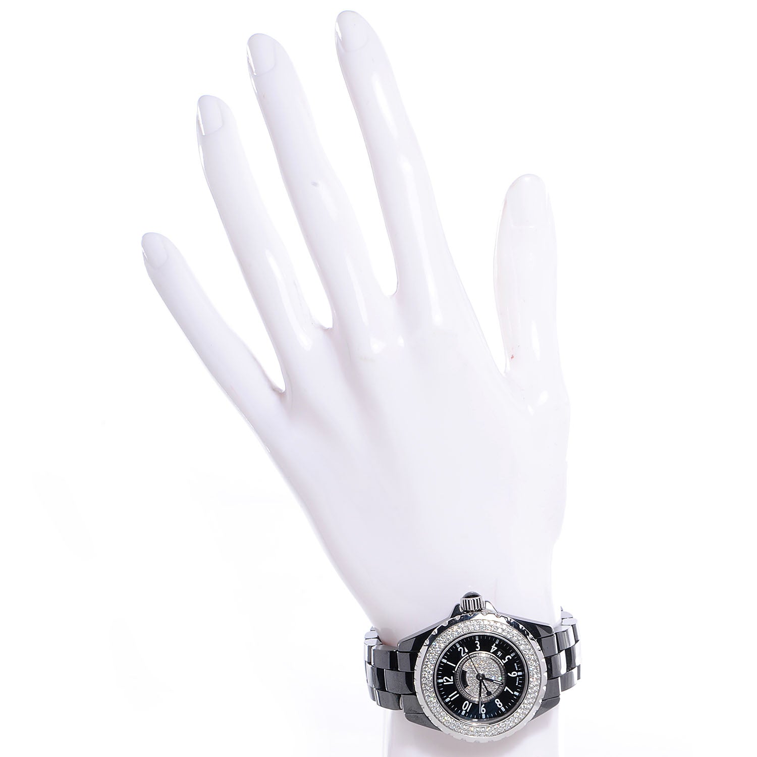 Chanel Stainless Steel Ceramic Diamond Pave Bezel Dial 33mm J12 Quartz Watch Black 2 of 6