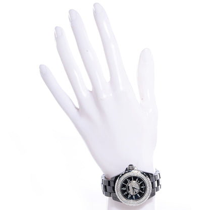 Chanel Stainless Steel Ceramic Diamond Pave Bezel Dial 33mm J12 Quartz Watch Black 2 of 6