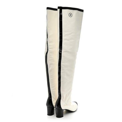 Chanel Lambskin Patent Cap Toe Over the Knee Boots 38 White 7 of 28