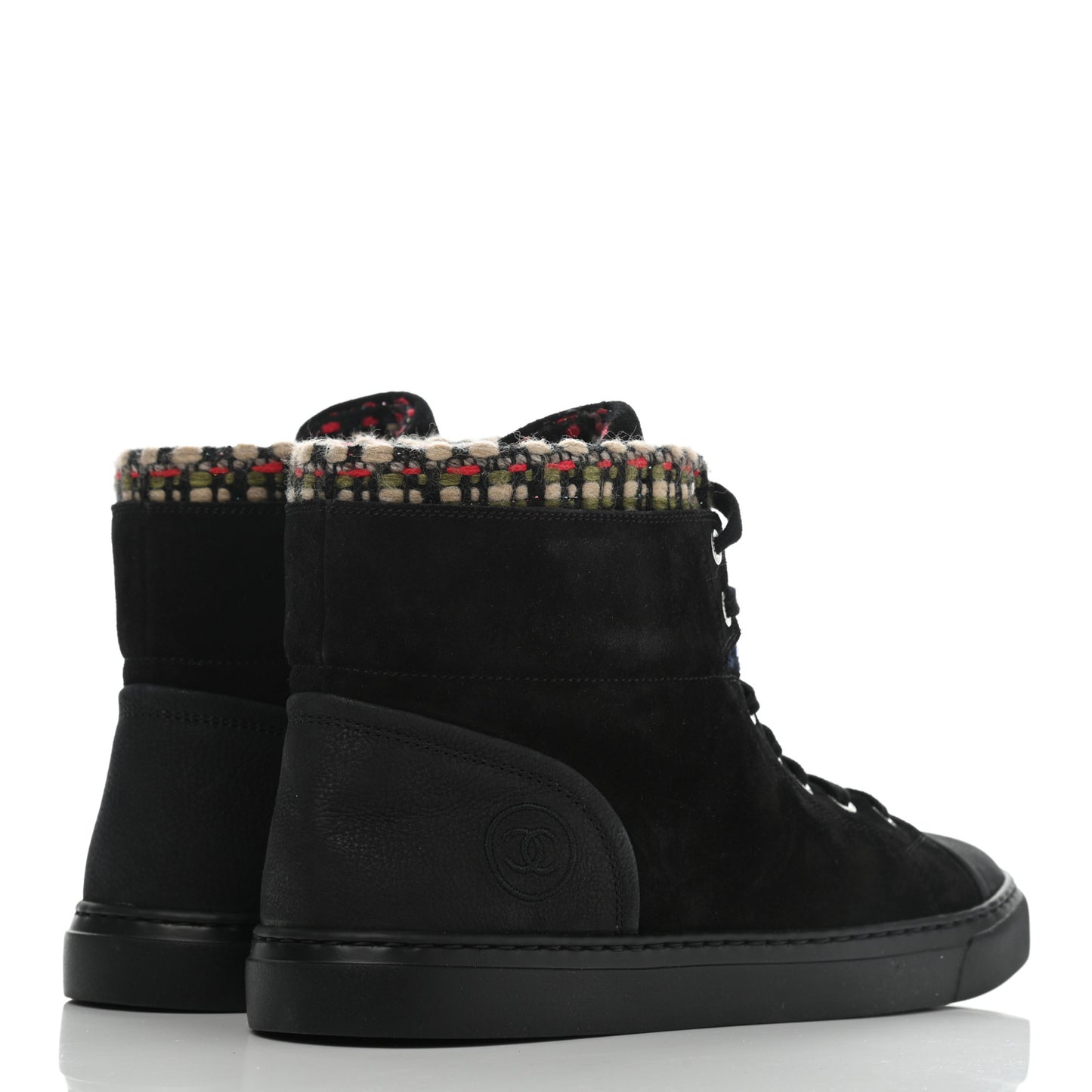 Suede Calfskin Goatskin Tweed High Top Sneakers 40.5 Black