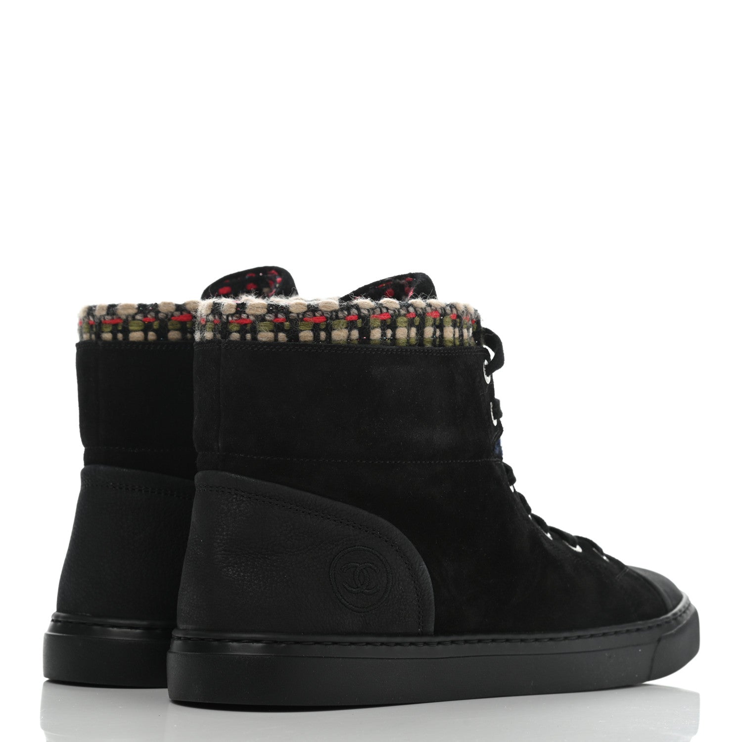 Chanel Suede Calfskin Goatskin Tweed High Top Sneakers 40.5 Black 4 of 11
