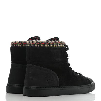 Chanel Suede Calfskin Goatskin Tweed High Top Sneakers 40.5 Black 4 of 11