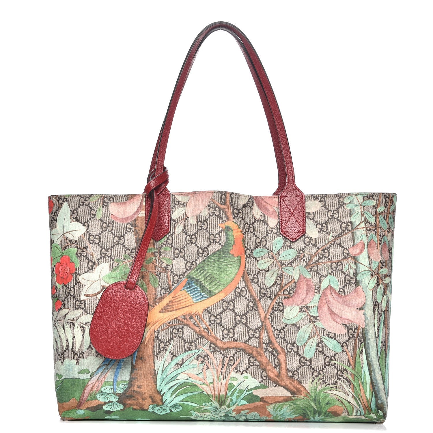 Gucci GG Supreme Monogram Tian Medium Shopping Tote Beige Multicolor Red 1 of 10