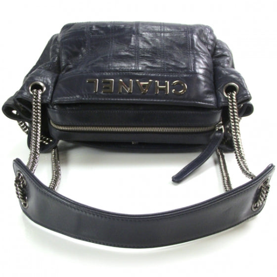 Chanel Leather Lax East West Shoulder Bag Navy 5 of 10