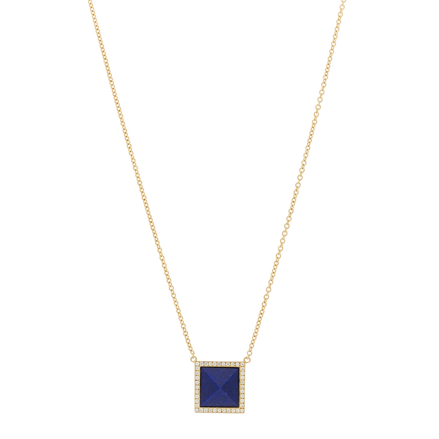 18K Yellow Gold Diamond Lapis Lazuli Pyramid Pendant Necklace