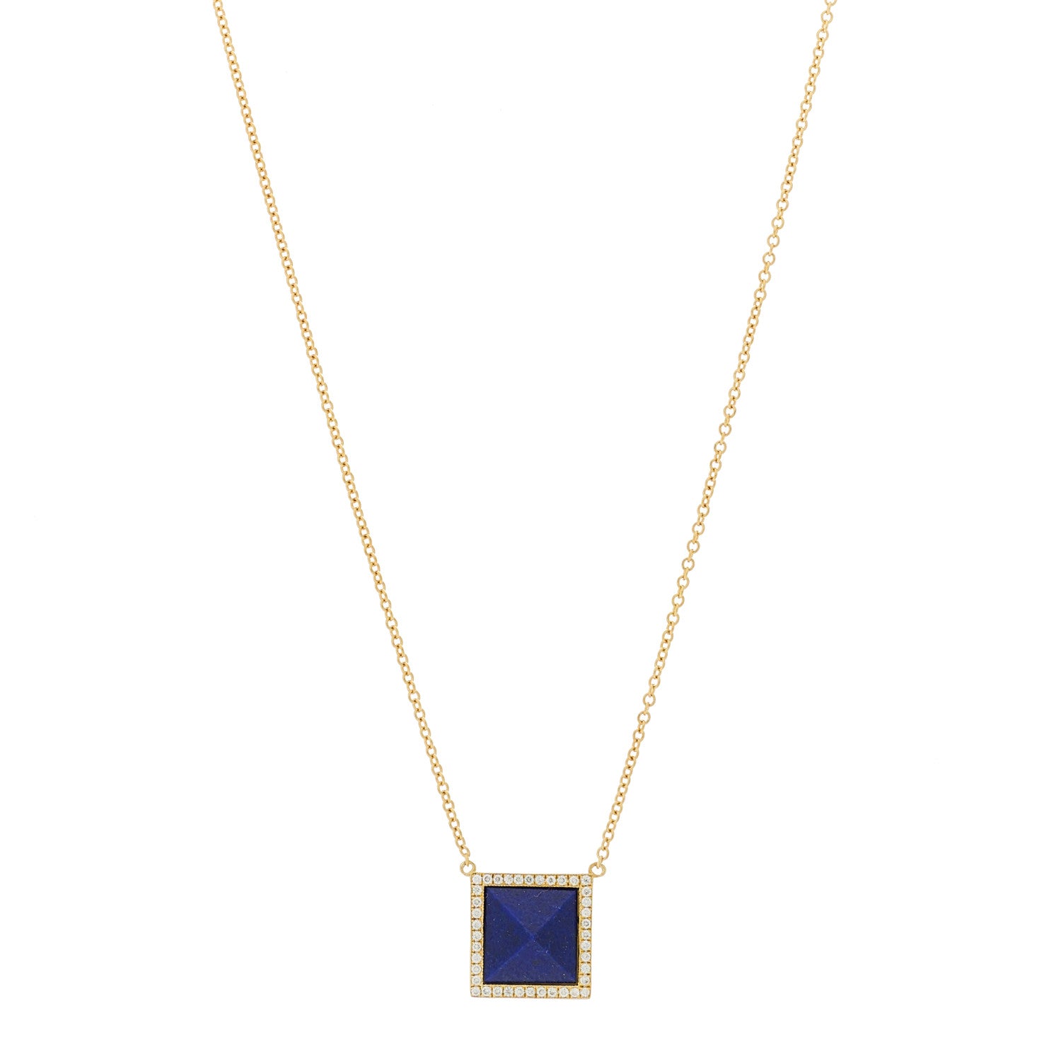 Jennifer Meyer 18K Yellow Gold Diamond Lapis Lazuli Pyramid Pendant Necklace 1 of 5