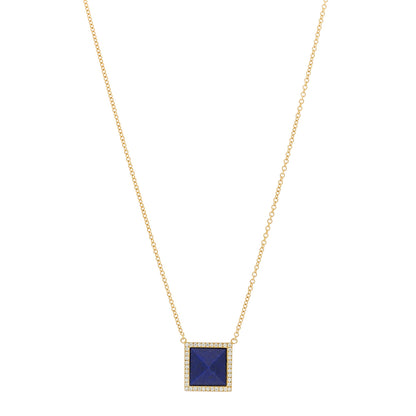 Jennifer Meyer 18K Yellow Gold Diamond Lapis Lazuli Pyramid Pendant Necklace 1 of 5