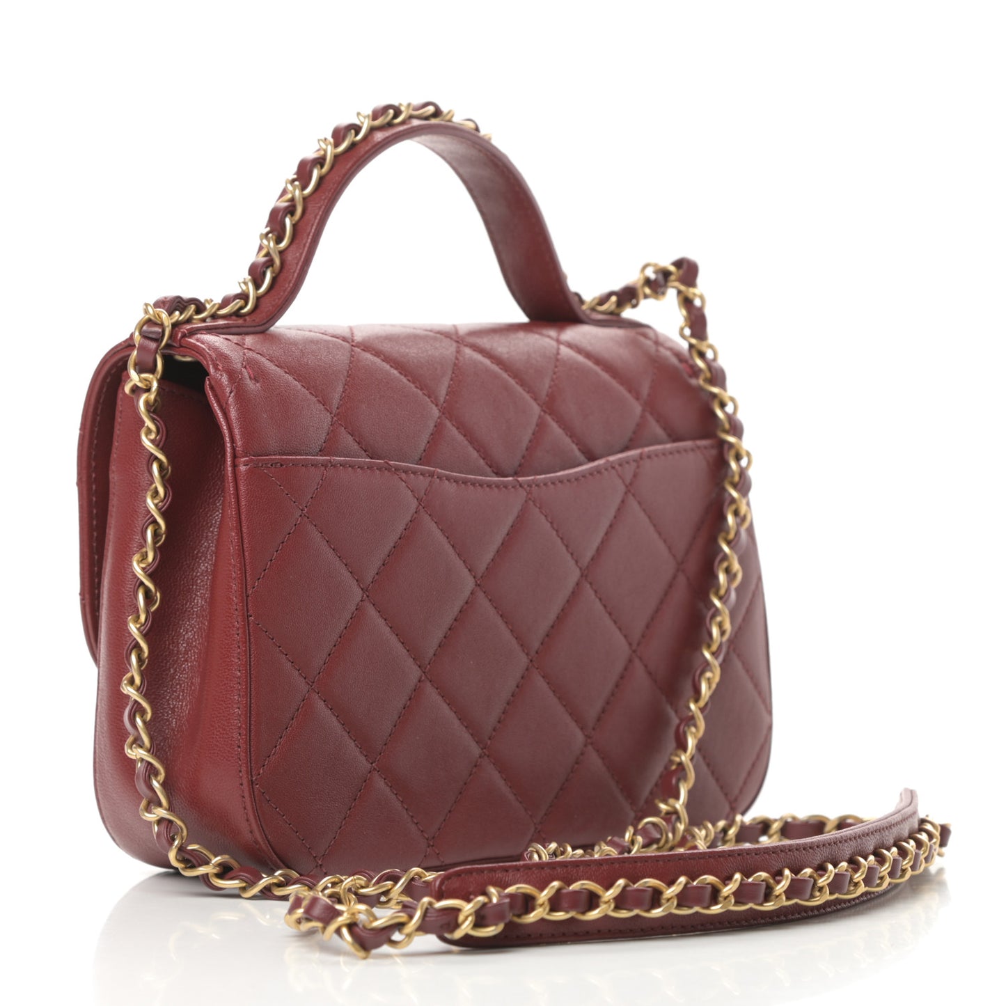 Lambskin Quilted Small Chain Infinity Top Handle Flap Burgundy