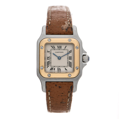 Cartier Stainless Steel 18K Yellow Gold Calfskin 24mm Santos de Cartier Galbee Quartz Watch 1 of 7