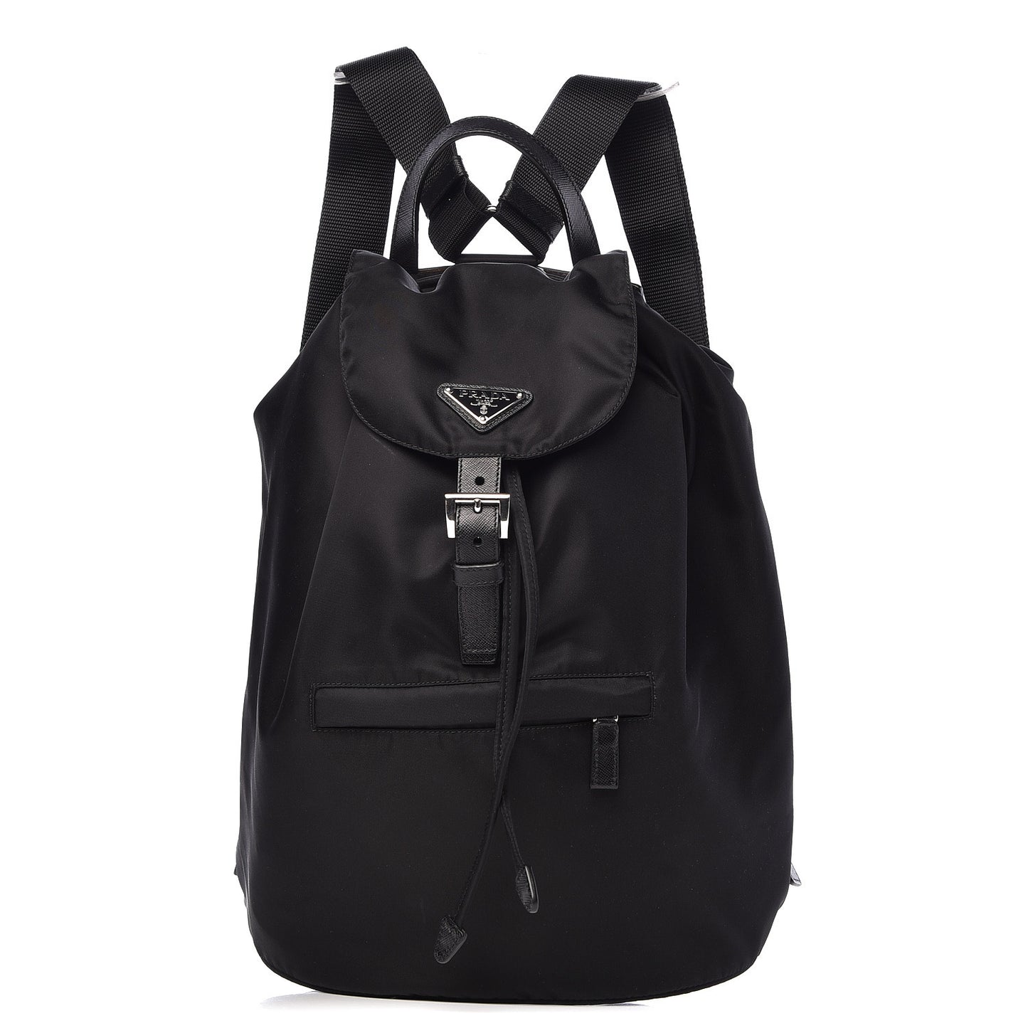 Nylon Vela Saffiano Medium Cinch Backpack Black