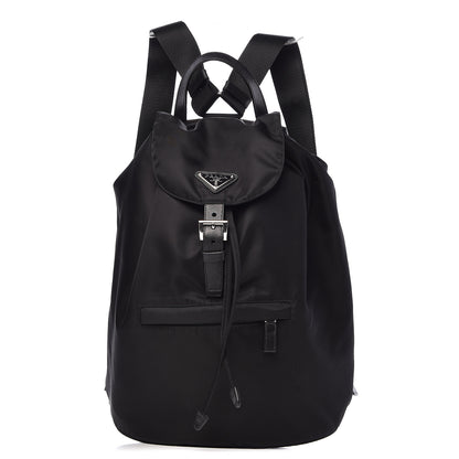 Prada Nylon Vela Saffiano Medium Cinch Backpack Black 1 of 10