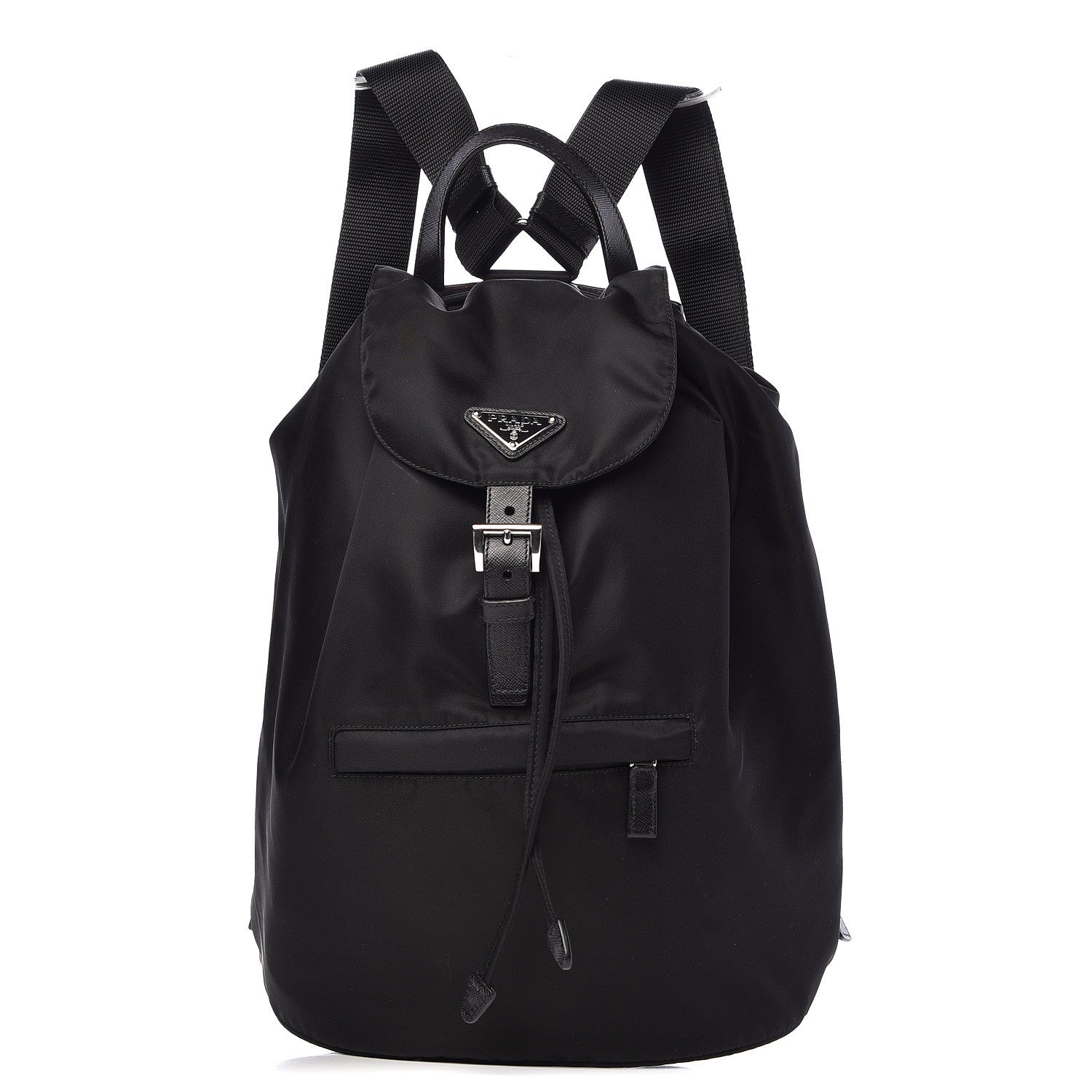 Prada Nylon Vela Saffiano Medium Cinch Backpack Black 1 of 10