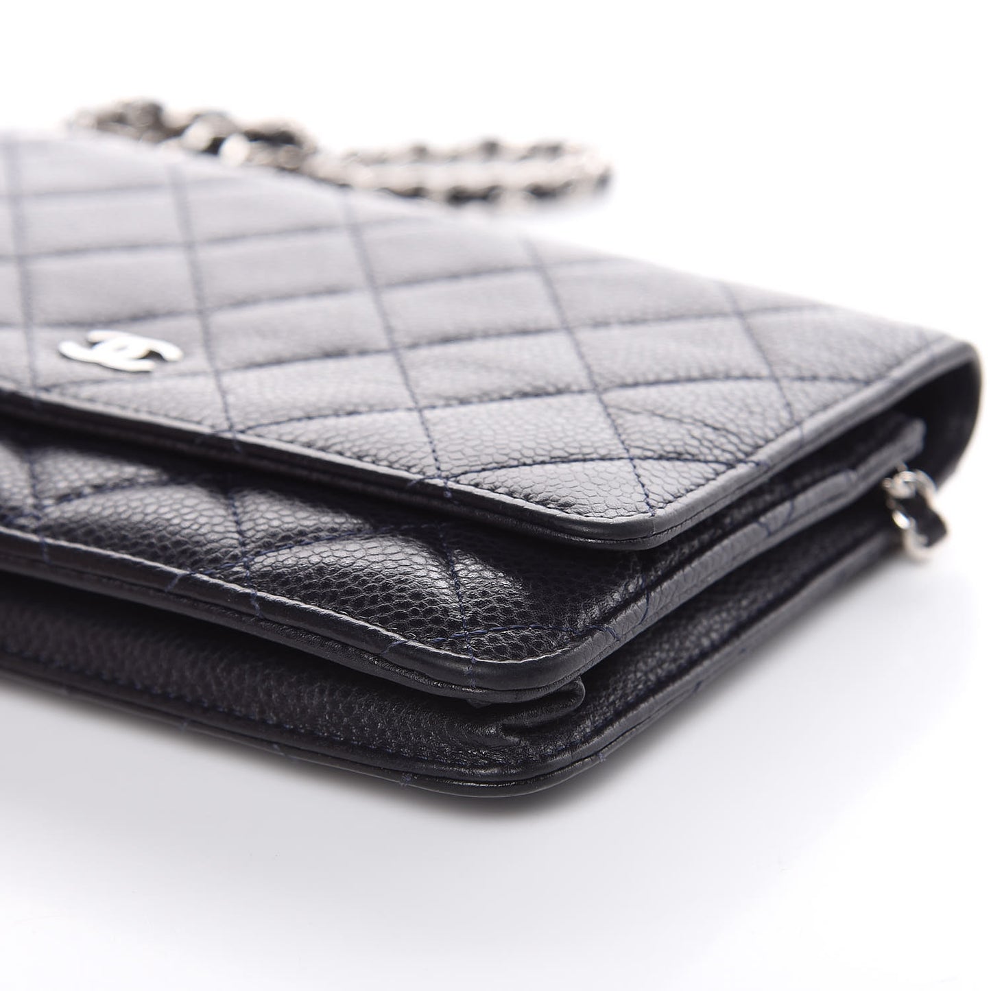 Caviar Quilted Wallet On Chain WOC Navy Blue