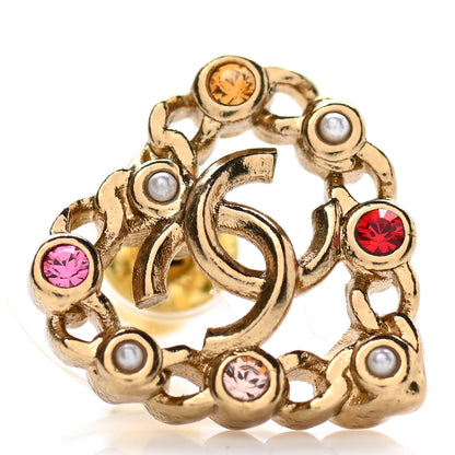 Chanel Pearl Crystal CC Heart Earrings Gold Multicolor 5 of 7