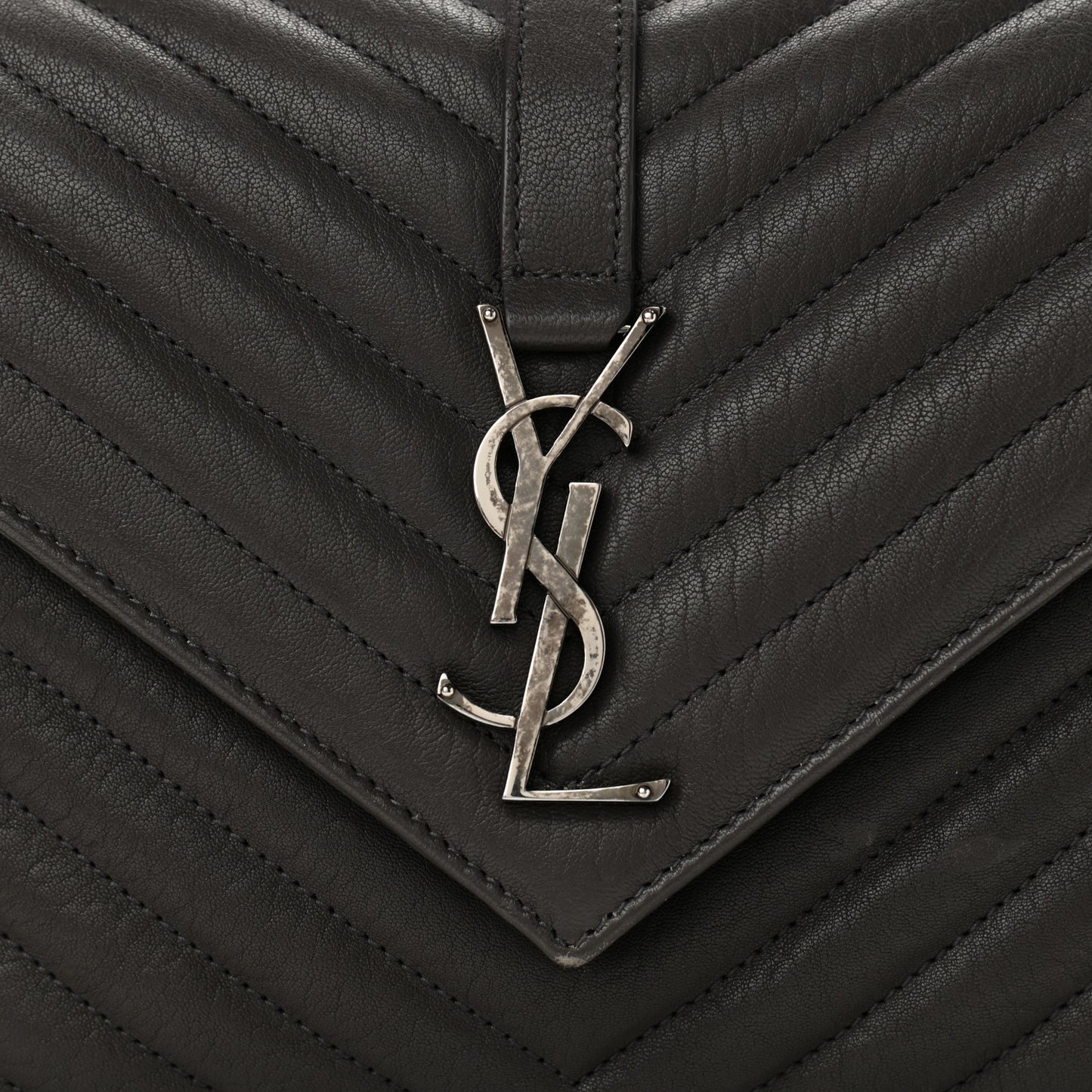 Sheepskin Matelasse Chevron Monogram Medium College Bag Asphalt