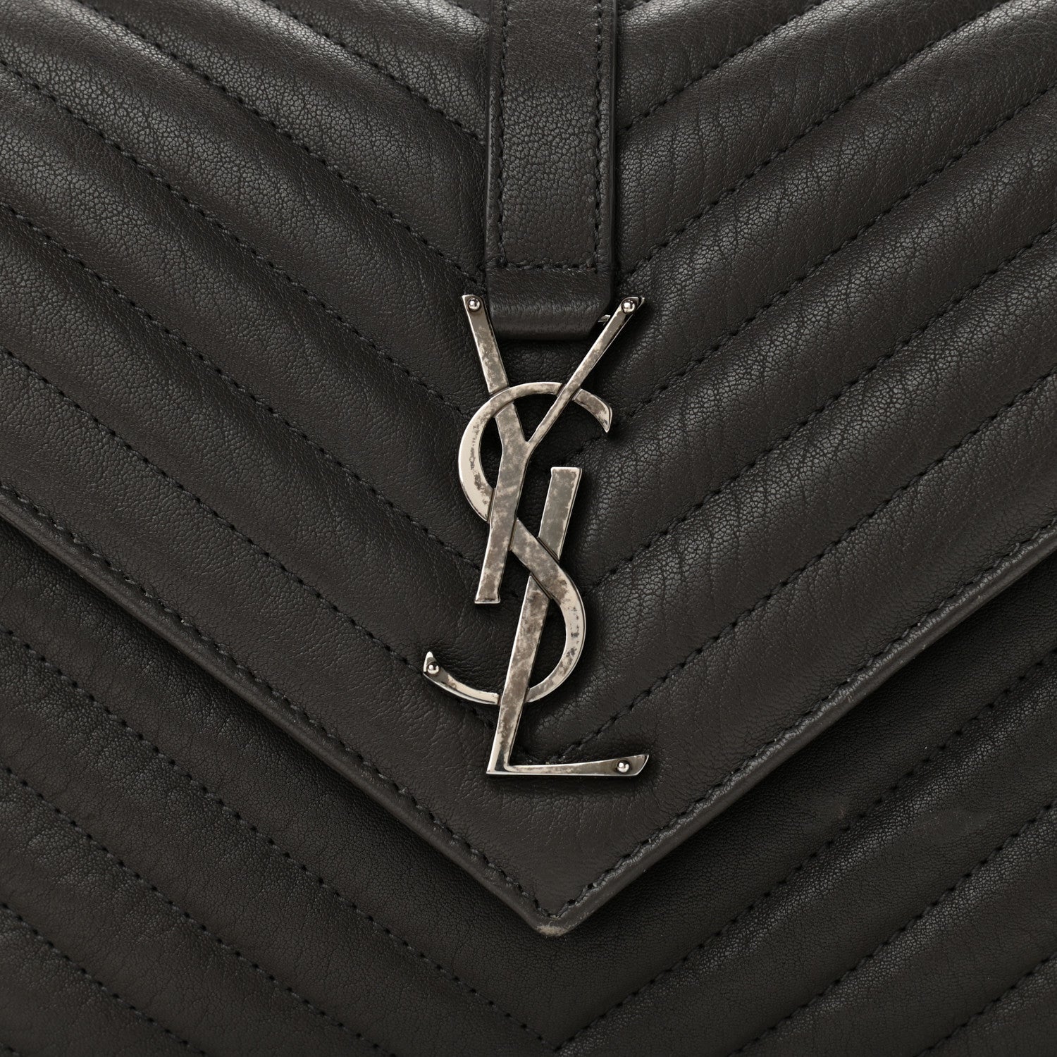 Saint Laurent Sheepskin Matelasse Chevron Monogram Medium College Bag Asphalt 8 of 10