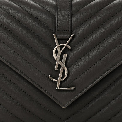 Saint Laurent Sheepskin Matelasse Chevron Monogram Medium College Bag Asphalt 8 of 10