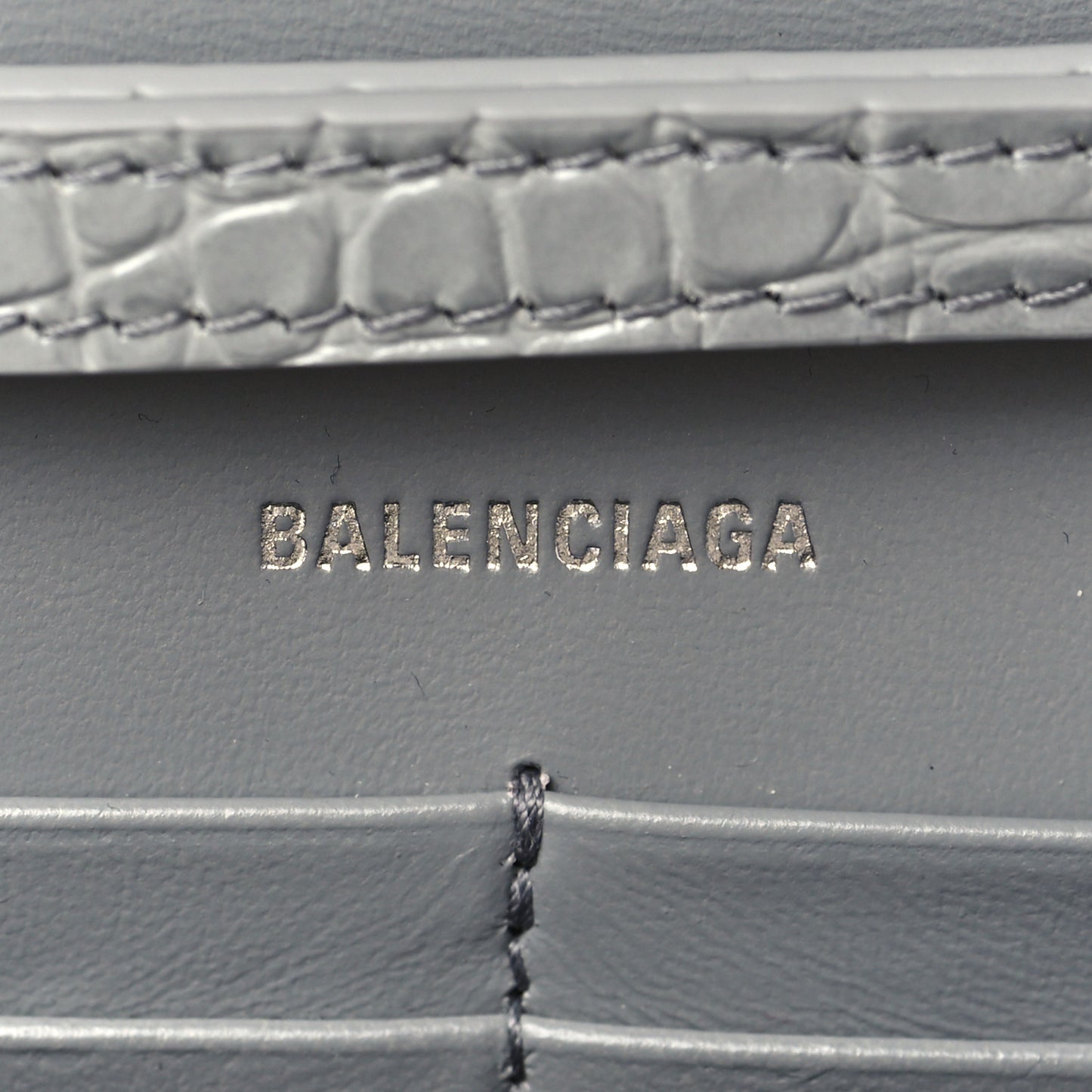 Shiny Calfskin Crocodile Embossed Hourglass Chain Bag Balenciaga Grey
