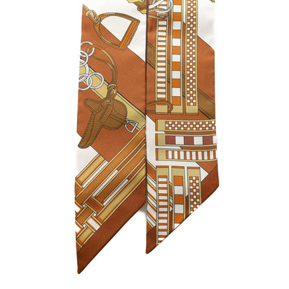 Hermes Silk Brides et Gris Twilly Caramel White Bronze 4 of 4