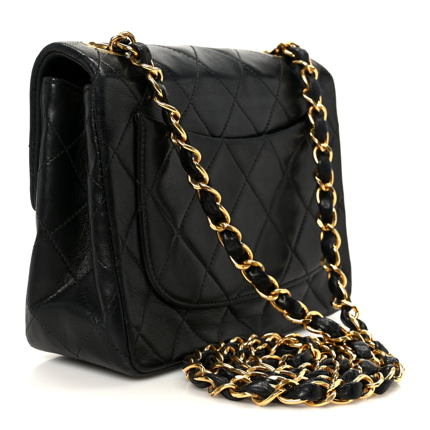 Lambskin Quilted Mini Square Flap Black