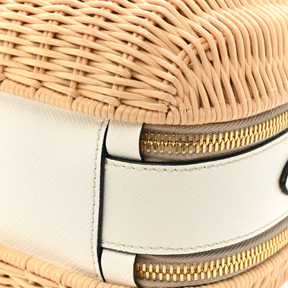 Prada Wicker Saffiano Midolino Odette Top Handle Bag Tan White 20 of 22